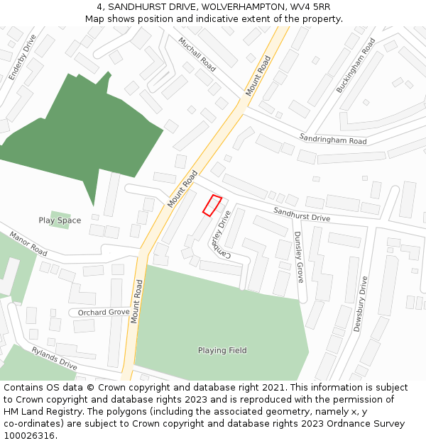 4, SANDHURST DRIVE, WOLVERHAMPTON, WV4 5RR: Location map and indicative extent of plot