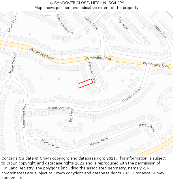 4, SANDOVER CLOSE, HITCHIN, SG4 9PY: Location map and indicative extent of plot