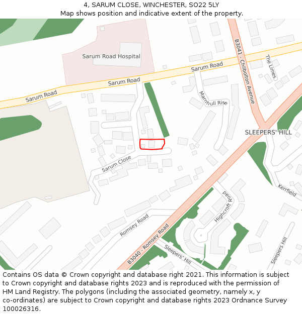 4, SARUM CLOSE, WINCHESTER, SO22 5LY: Location map and indicative extent of plot