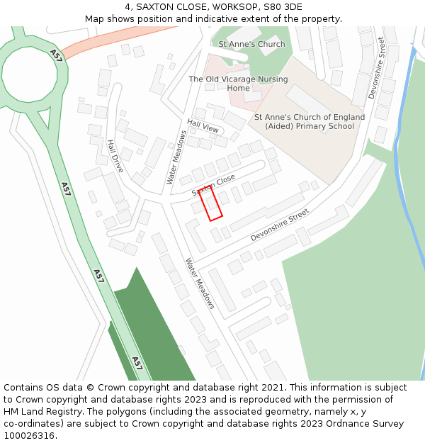 4, SAXTON CLOSE, WORKSOP, S80 3DE: Location map and indicative extent of plot