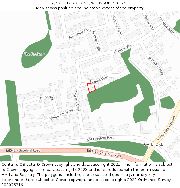 4, SCOFTON CLOSE, WORKSOP, S81 7SG: Location map and indicative extent of plot