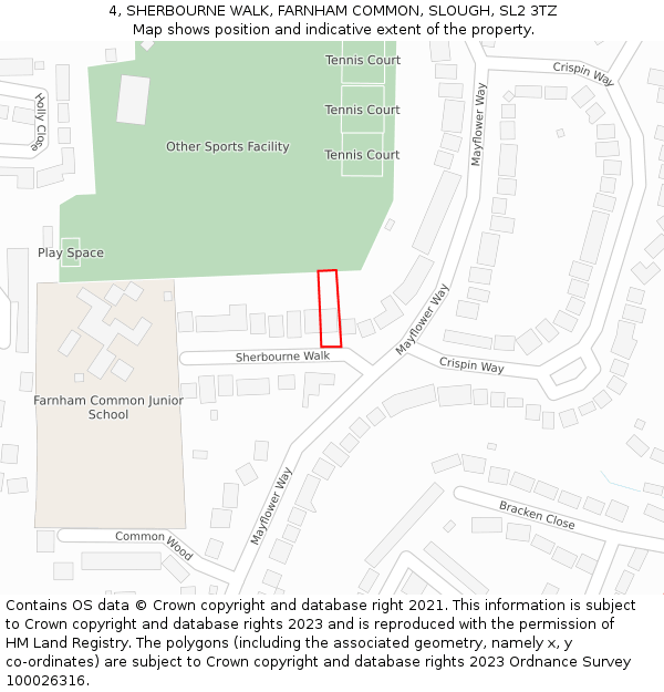 4, SHERBOURNE WALK, FARNHAM COMMON, SLOUGH, SL2 3TZ: Location map and indicative extent of plot