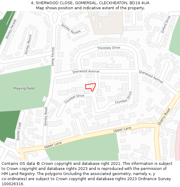 4, SHERWOOD CLOSE, GOMERSAL, CLECKHEATON, BD19 4UA: Location map and indicative extent of plot