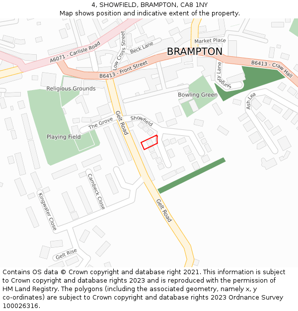 4, SHOWFIELD, BRAMPTON, CA8 1NY: Location map and indicative extent of plot