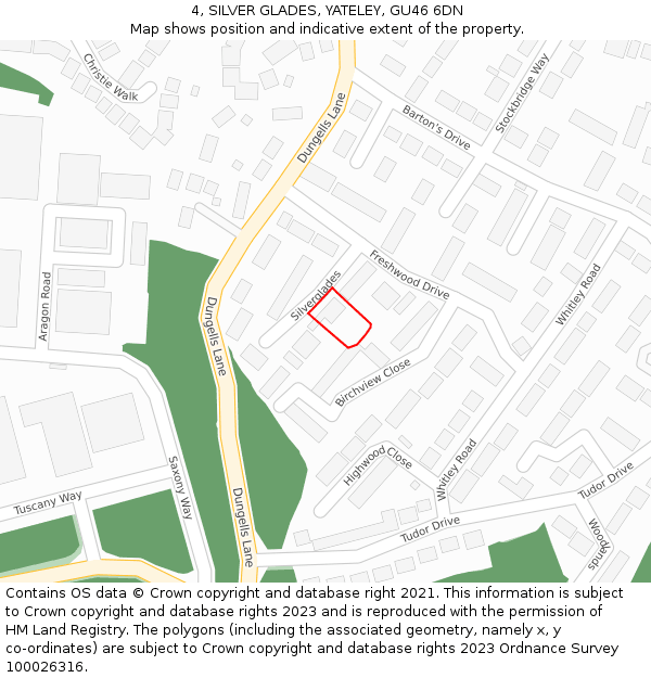 4, SILVER GLADES, YATELEY, GU46 6DN: Location map and indicative extent of plot