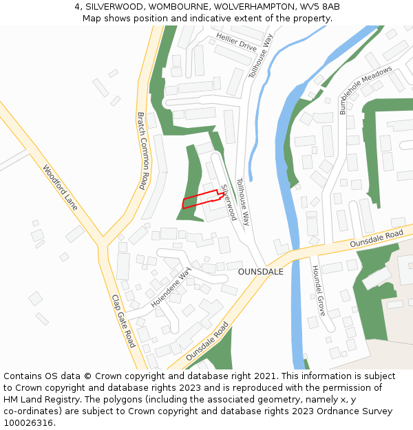 4, SILVERWOOD, WOMBOURNE, WOLVERHAMPTON, WV5 8AB: Location map and indicative extent of plot