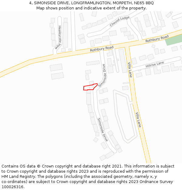 4, SIMONSIDE DRIVE, LONGFRAMLINGTON, MORPETH, NE65 8BQ: Location map and indicative extent of plot