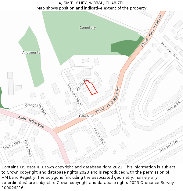 4, SMITHY HEY, WIRRAL, CH48 7EH: Location map and indicative extent of plot