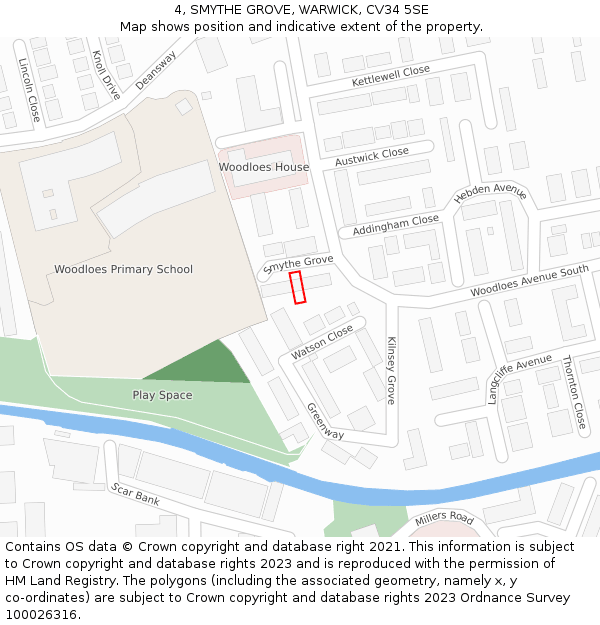 4, SMYTHE GROVE, WARWICK, CV34 5SE: Location map and indicative extent of plot