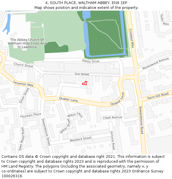 4, SOUTH PLACE, WALTHAM ABBEY, EN9 1EP: Location map and indicative extent of plot