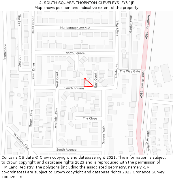 4, SOUTH SQUARE, THORNTON-CLEVELEYS, FY5 1JP: Location map and indicative extent of plot