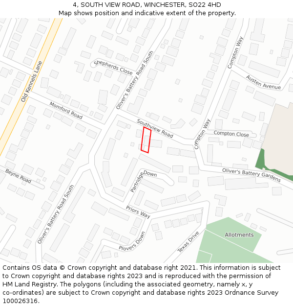 4, SOUTH VIEW ROAD, WINCHESTER, SO22 4HD: Location map and indicative extent of plot