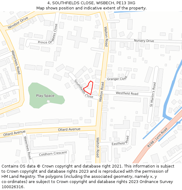 4, SOUTHFIELDS CLOSE, WISBECH, PE13 3XG: Location map and indicative extent of plot