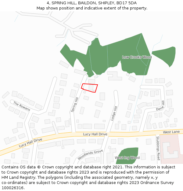 4, SPRING HILL, BAILDON, SHIPLEY, BD17 5DA: Location map and indicative extent of plot