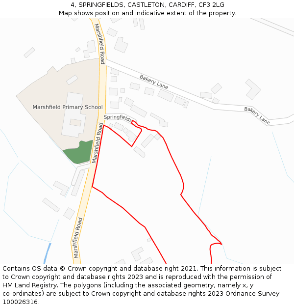 4, SPRINGFIELDS, CASTLETON, CARDIFF, CF3 2LG: Location map and indicative extent of plot