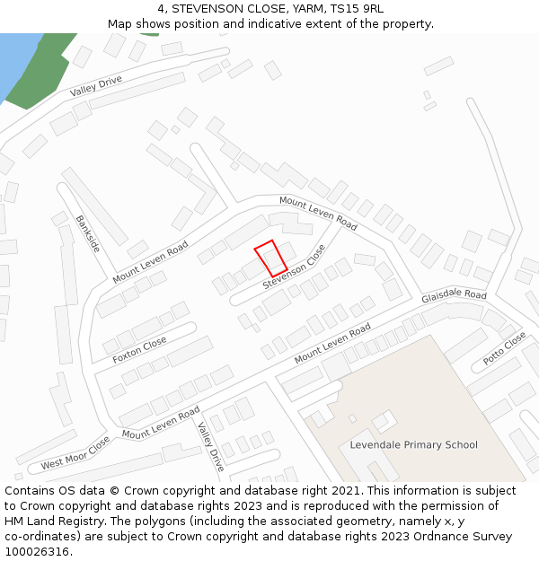 4, STEVENSON CLOSE, YARM, TS15 9RL: Location map and indicative extent of plot