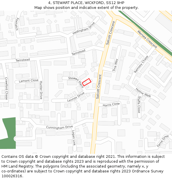 4, STEWART PLACE, WICKFORD, SS12 9HP: Location map and indicative extent of plot
