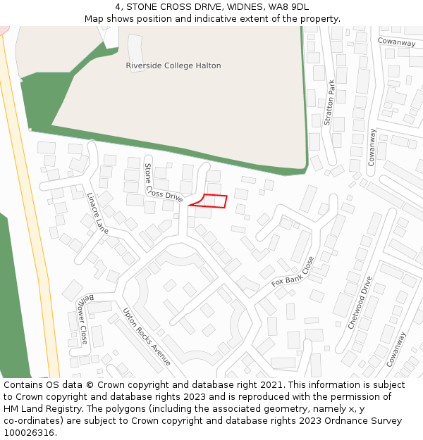 4, STONE CROSS DRIVE, WIDNES, WA8 9DL: Location map and indicative extent of plot