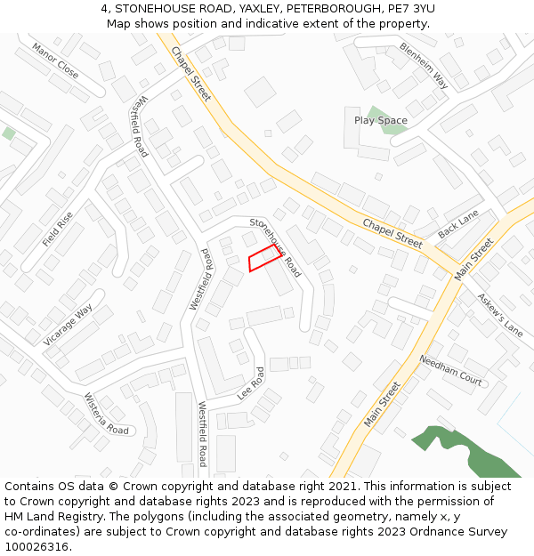 4, STONEHOUSE ROAD, YAXLEY, PETERBOROUGH, PE7 3YU: Location map and indicative extent of plot