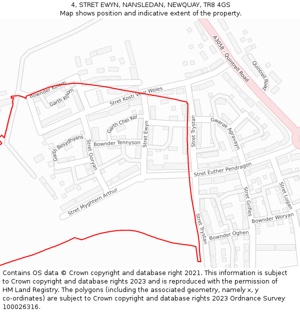 4, STRET EWYN, NANSLEDAN, NEWQUAY, TR8 4GS: Location map and indicative extent of plot