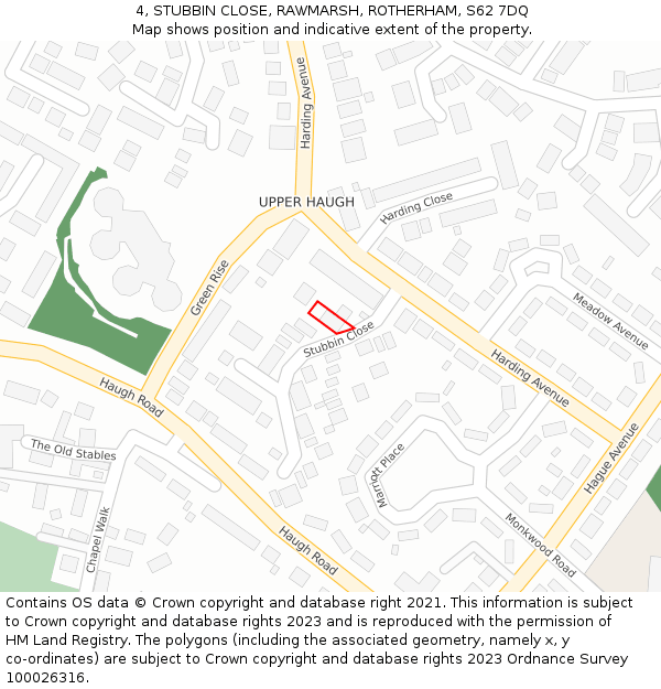 4, STUBBIN CLOSE, RAWMARSH, ROTHERHAM, S62 7DQ: Location map and indicative extent of plot