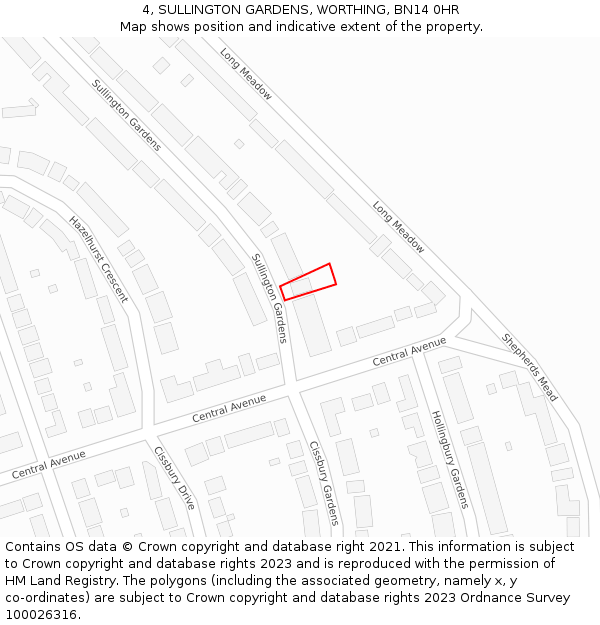 4, SULLINGTON GARDENS, WORTHING, BN14 0HR: Location map and indicative extent of plot