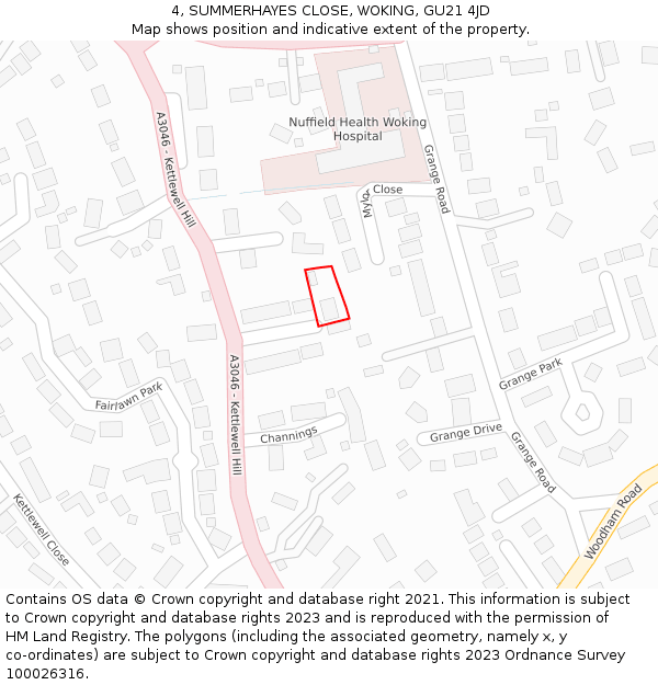 4, SUMMERHAYES CLOSE, WOKING, GU21 4JD: Location map and indicative extent of plot