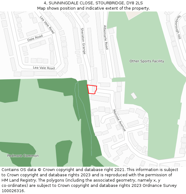 4, SUNNINGDALE CLOSE, STOURBRIDGE, DY8 2LS: Location map and indicative extent of plot