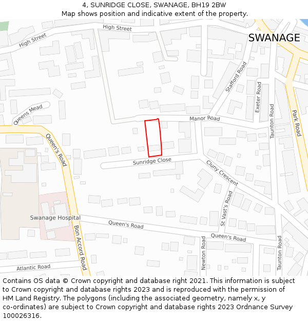 4, SUNRIDGE CLOSE, SWANAGE, BH19 2BW: Location map and indicative extent of plot