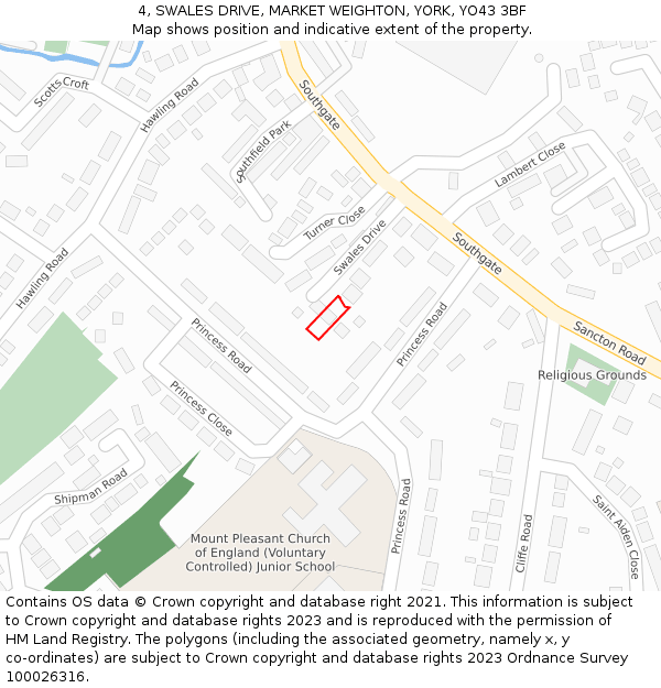 4, SWALES DRIVE, MARKET WEIGHTON, YORK, YO43 3BF: Location map and indicative extent of plot