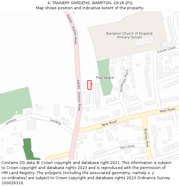 4, TANNERY GARDENS, BAMPTON, OX18 2FQ: Location map and indicative extent of plot