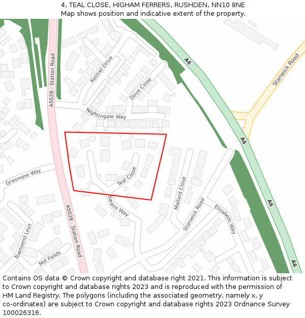 4, TEAL CLOSE, HIGHAM FERRERS, RUSHDEN, NN10 8NE: Location map and indicative extent of plot