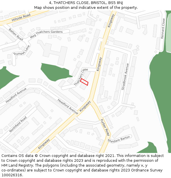 4, THATCHERS CLOSE, BRISTOL, BS5 8NJ: Location map and indicative extent of plot