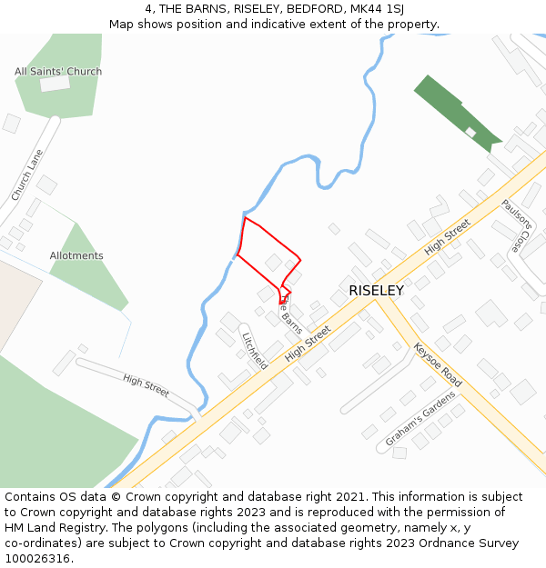 4, THE BARNS, RISELEY, BEDFORD, MK44 1SJ: Location map and indicative extent of plot