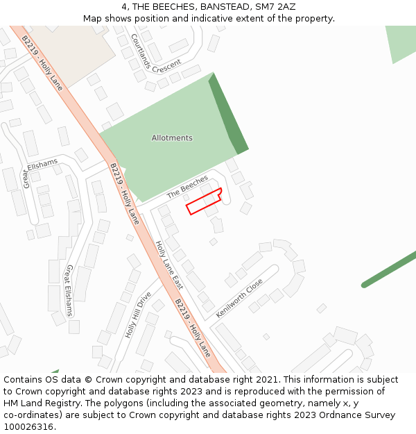4, THE BEECHES, BANSTEAD, SM7 2AZ: Location map and indicative extent of plot
