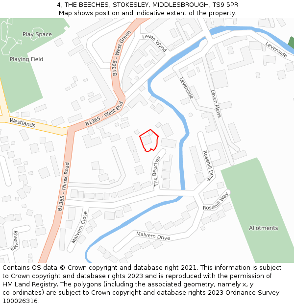 4, THE BEECHES, STOKESLEY, MIDDLESBROUGH, TS9 5PR: Location map and indicative extent of plot