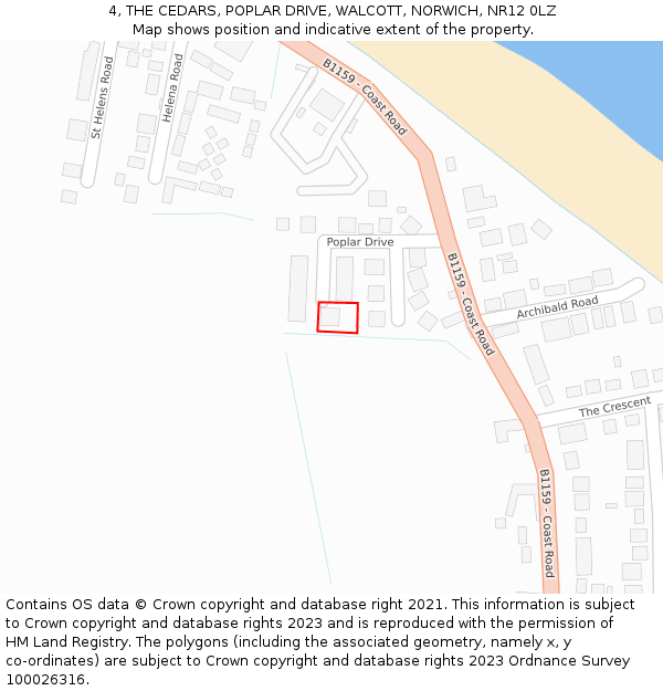 4, THE CEDARS, POPLAR DRIVE, WALCOTT, NORWICH, NR12 0LZ: Location map and indicative extent of plot