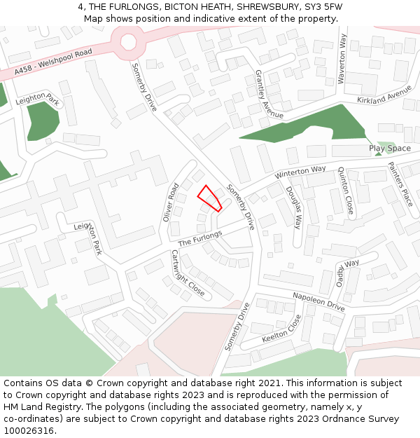 4, THE FURLONGS, BICTON HEATH, SHREWSBURY, SY3 5FW: Location map and indicative extent of plot