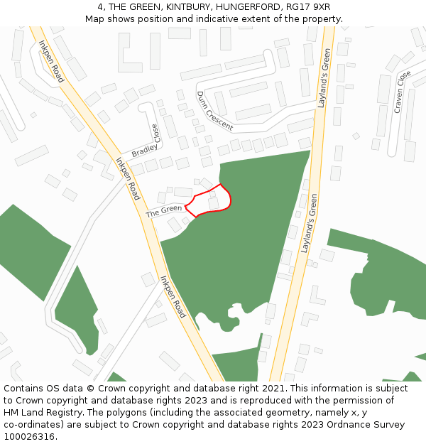 4, THE GREEN, KINTBURY, HUNGERFORD, RG17 9XR: Location map and indicative extent of plot