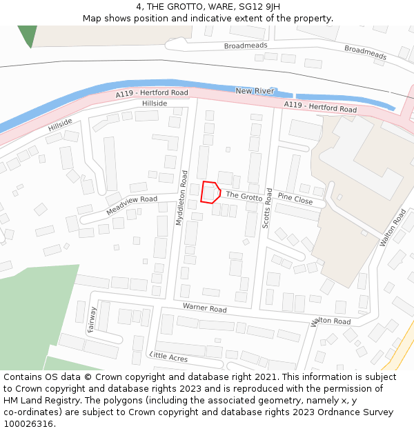 4, THE GROTTO, WARE, SG12 9JH: Location map and indicative extent of plot