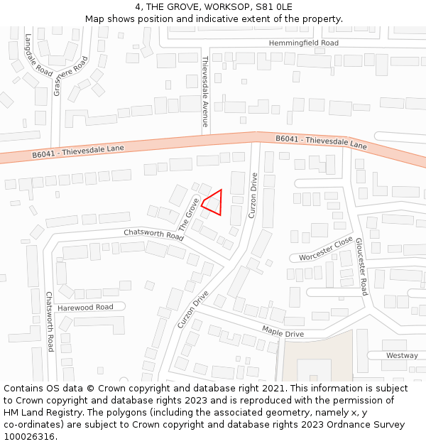 4, THE GROVE, WORKSOP, S81 0LE: Location map and indicative extent of plot