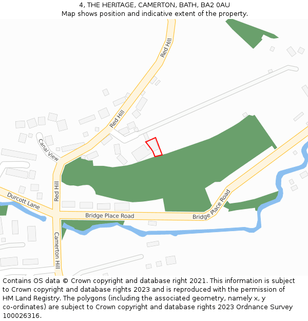 4, THE HERITAGE, CAMERTON, BATH, BA2 0AU: Location map and indicative extent of plot