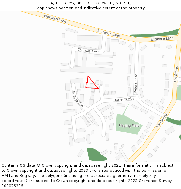 4, THE KEYS, BROOKE, NORWICH, NR15 1JJ: Location map and indicative extent of plot