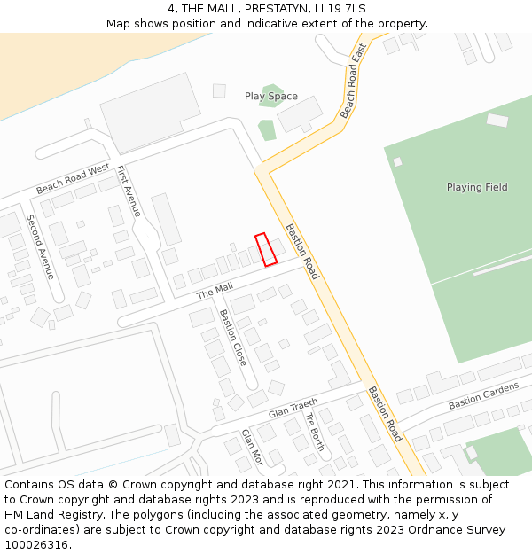 4, THE MALL, PRESTATYN, LL19 7LS: Location map and indicative extent of plot