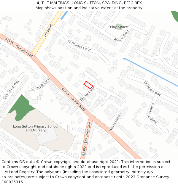 4, THE MALTINGS, LONG SUTTON, SPALDING, PE12 9EX: Location map and indicative extent of plot