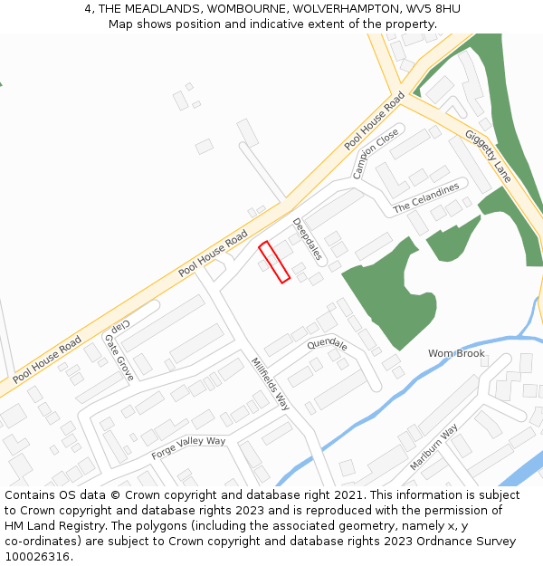 4, THE MEADLANDS, WOMBOURNE, WOLVERHAMPTON, WV5 8HU: Location map and indicative extent of plot
