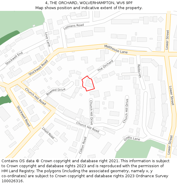 4, THE ORCHARD, WOLVERHAMPTON, WV6 9PF: Location map and indicative extent of plot