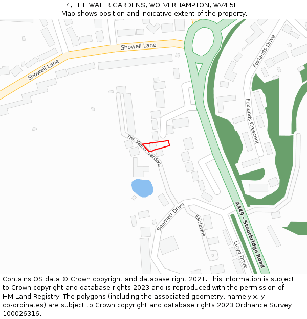 4, THE WATER GARDENS, WOLVERHAMPTON, WV4 5LH: Location map and indicative extent of plot