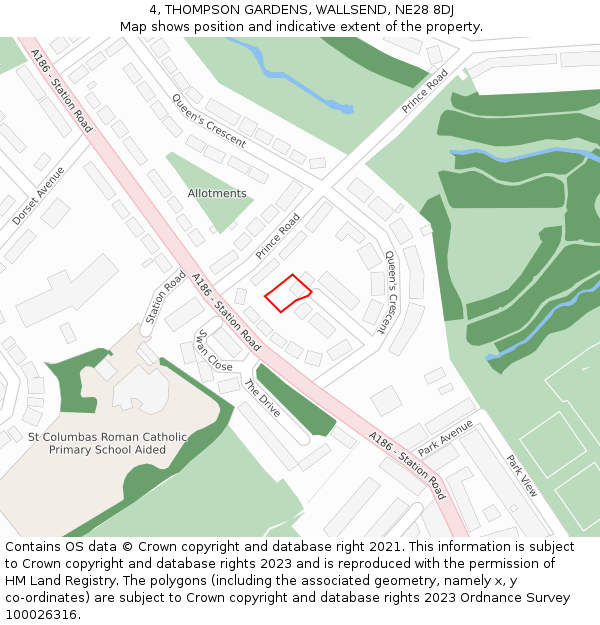4, THOMPSON GARDENS, WALLSEND, NE28 8DJ: Location map and indicative extent of plot