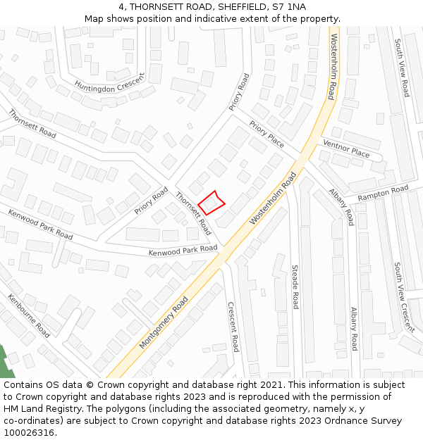 4, THORNSETT ROAD, SHEFFIELD, S7 1NA: Location map and indicative extent of plot